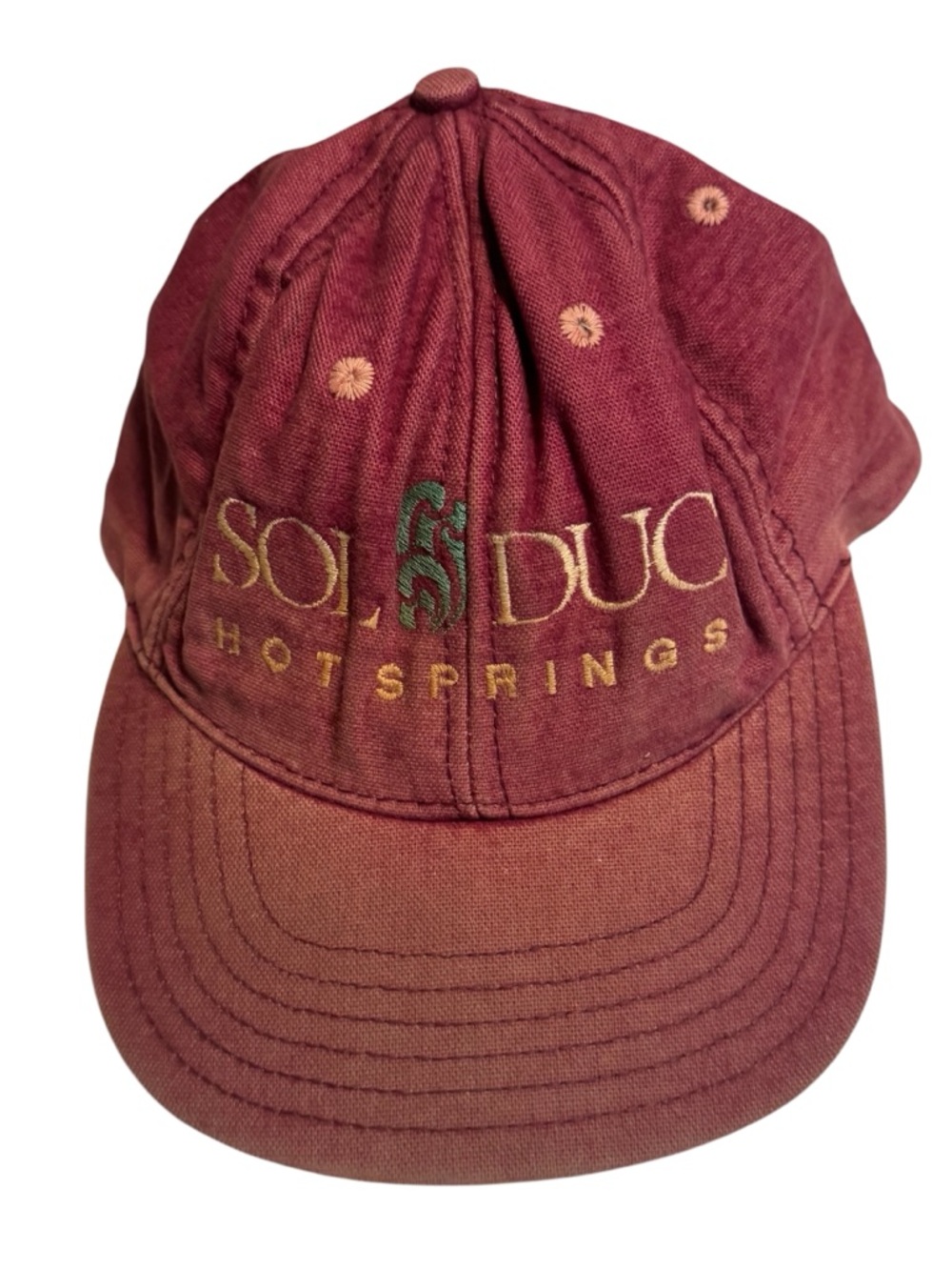 Vintage Aged Sol Duc Hot Springs WA Embroidered Maroon Baseball Cap OS